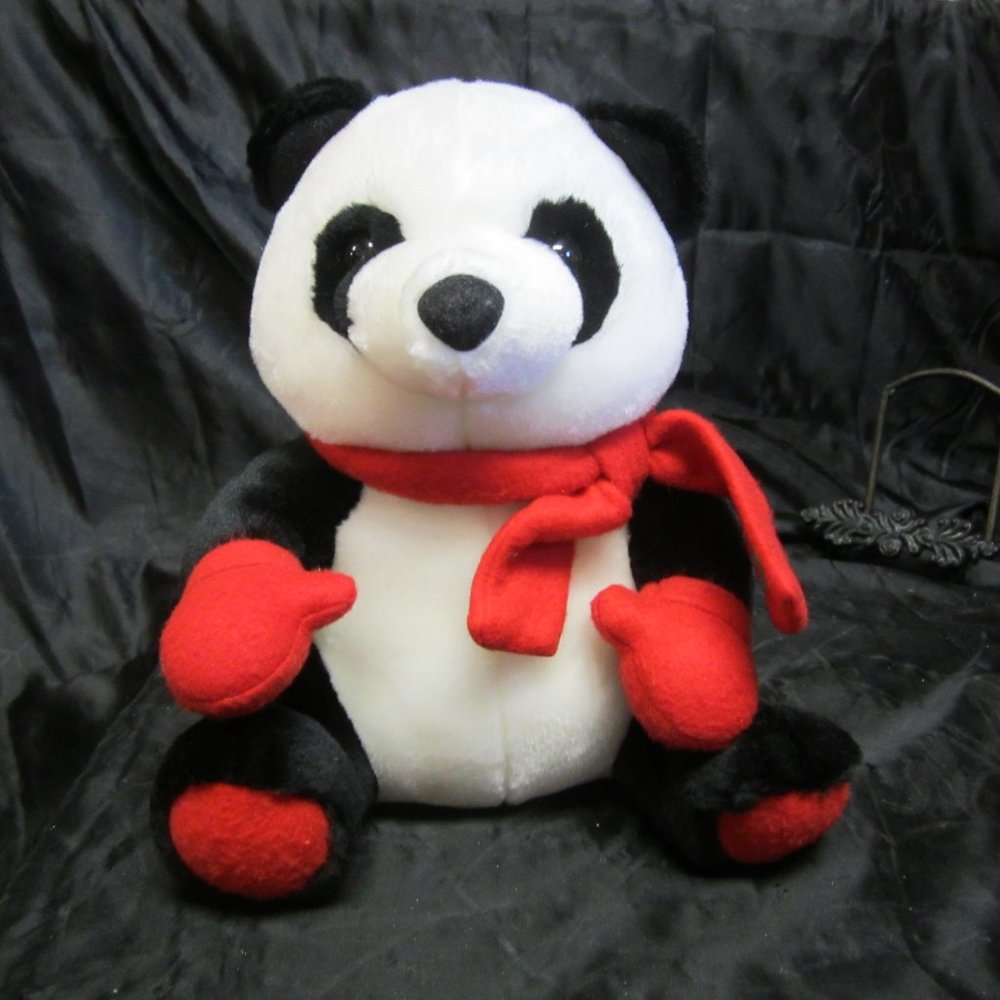 CUTE FUZZY HALLMARK STUFFED PANDA WITH RED ACCESSORIES